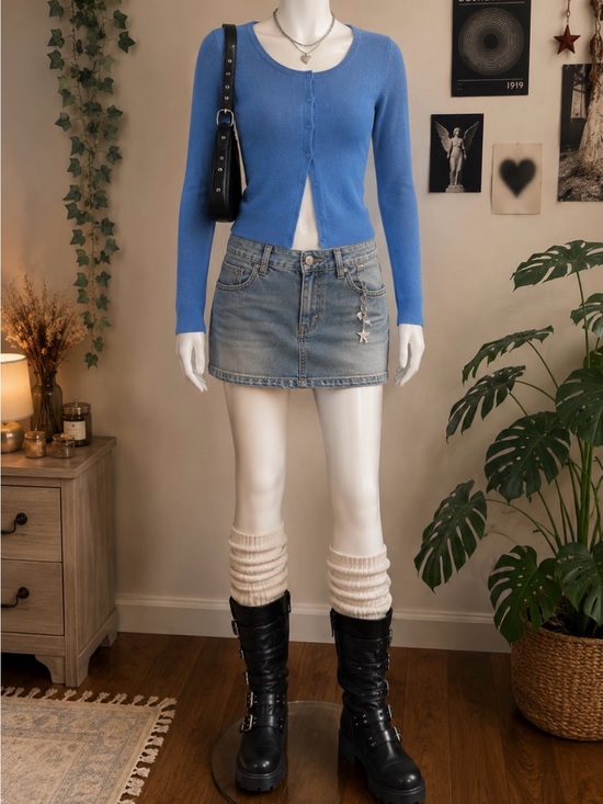 Sweaters - Blue Button-Front Cropped Cardigan